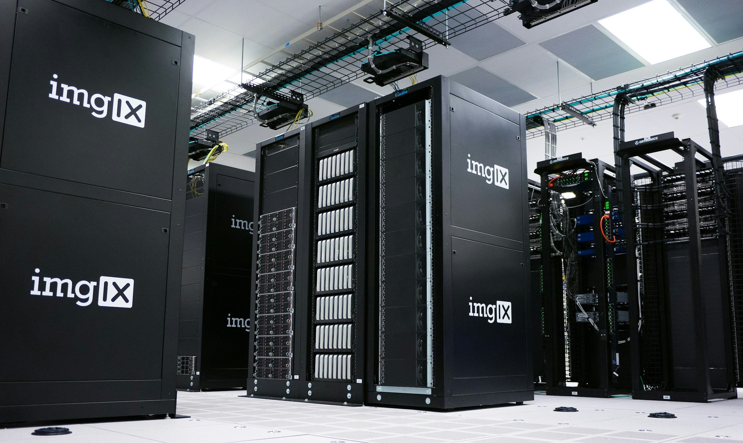 Rows of server racks in a data centre